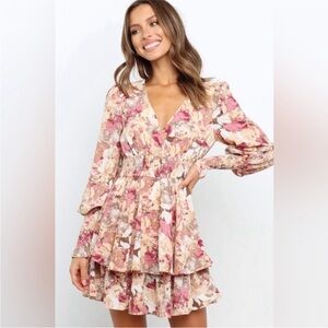 “PETAL & PUP” Meadow Floral V-Neck Long Sleeve Mini Dress